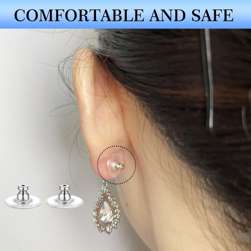 Moconar 12mm Earring Backs Replacement, Transparency Bullet Shape Locking Earring Backs for Heavy/Droopy Ears, Earrings Lifters Backers for Studs, White Gold Color - Image 4